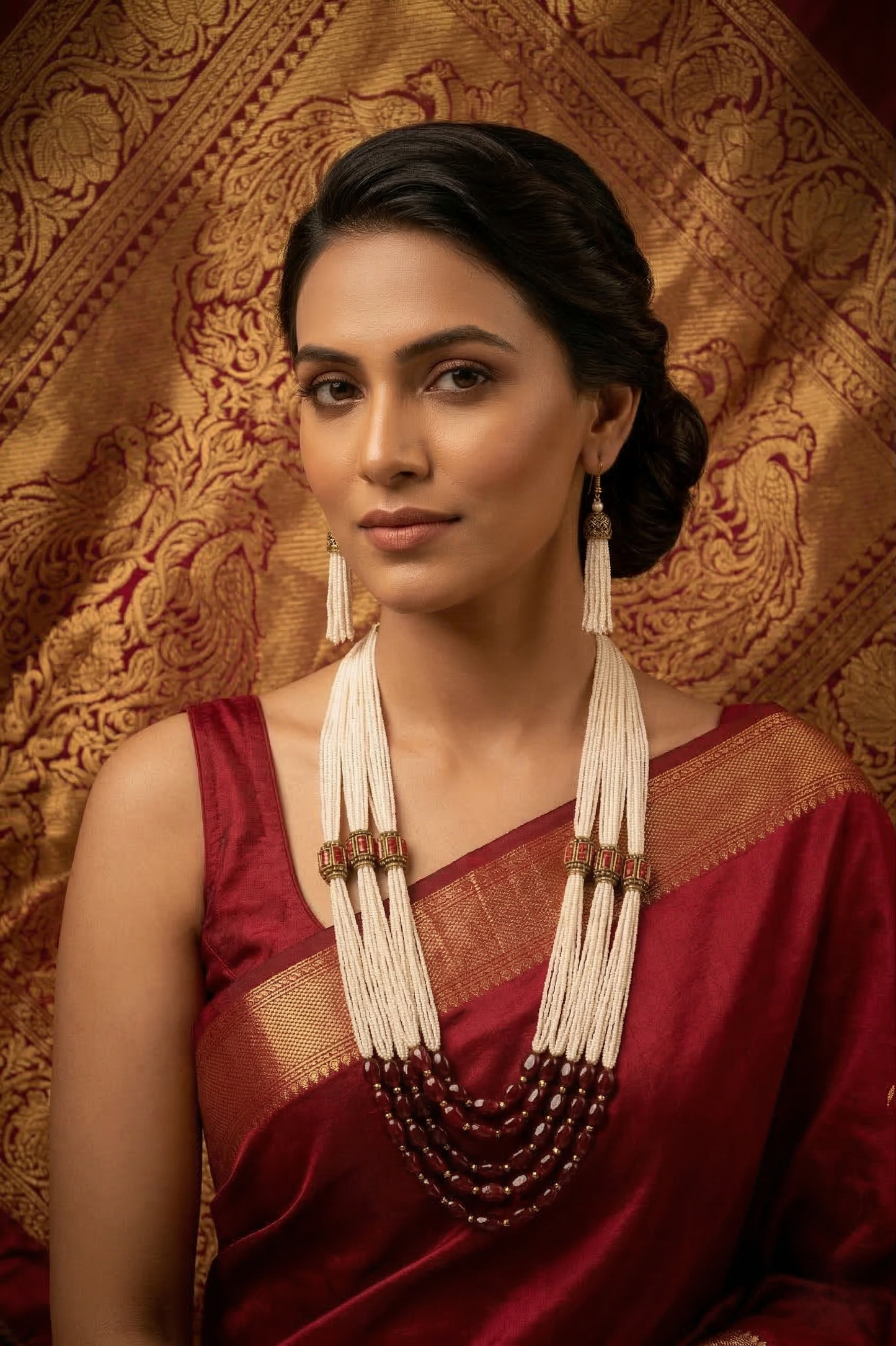 Ivory Pearl & Ruby Red Statement Necklace Set