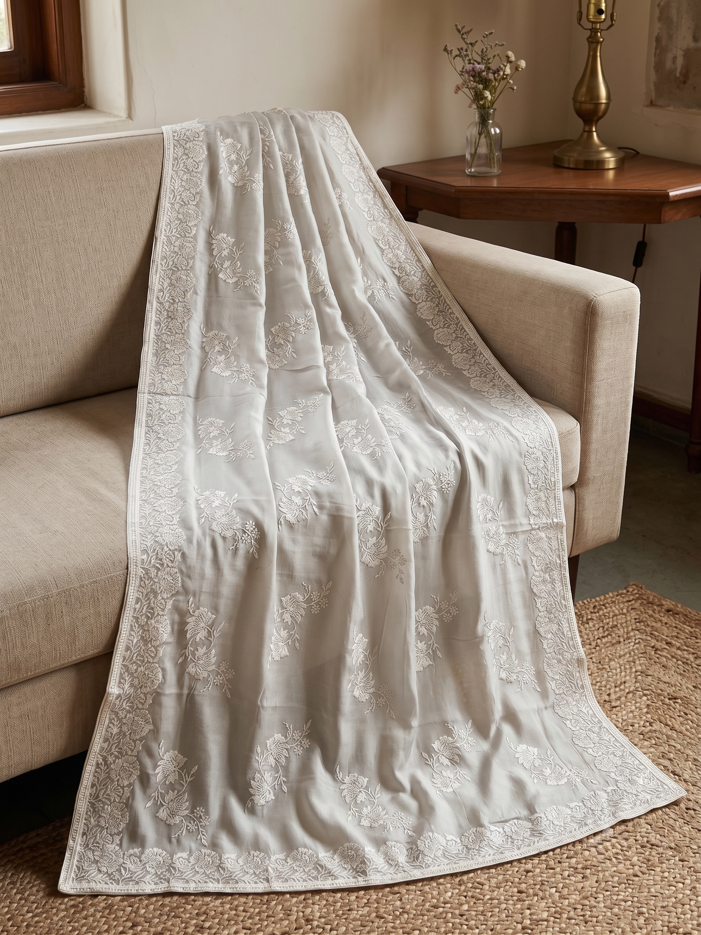 Bollywood-Style Chiffon Georgette Blend Saree with Floral Embroidery
