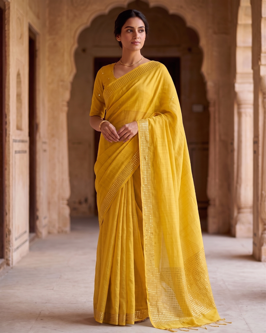 Handwoven Bengal Resham Silk Saree with Sequin Border & Pallu