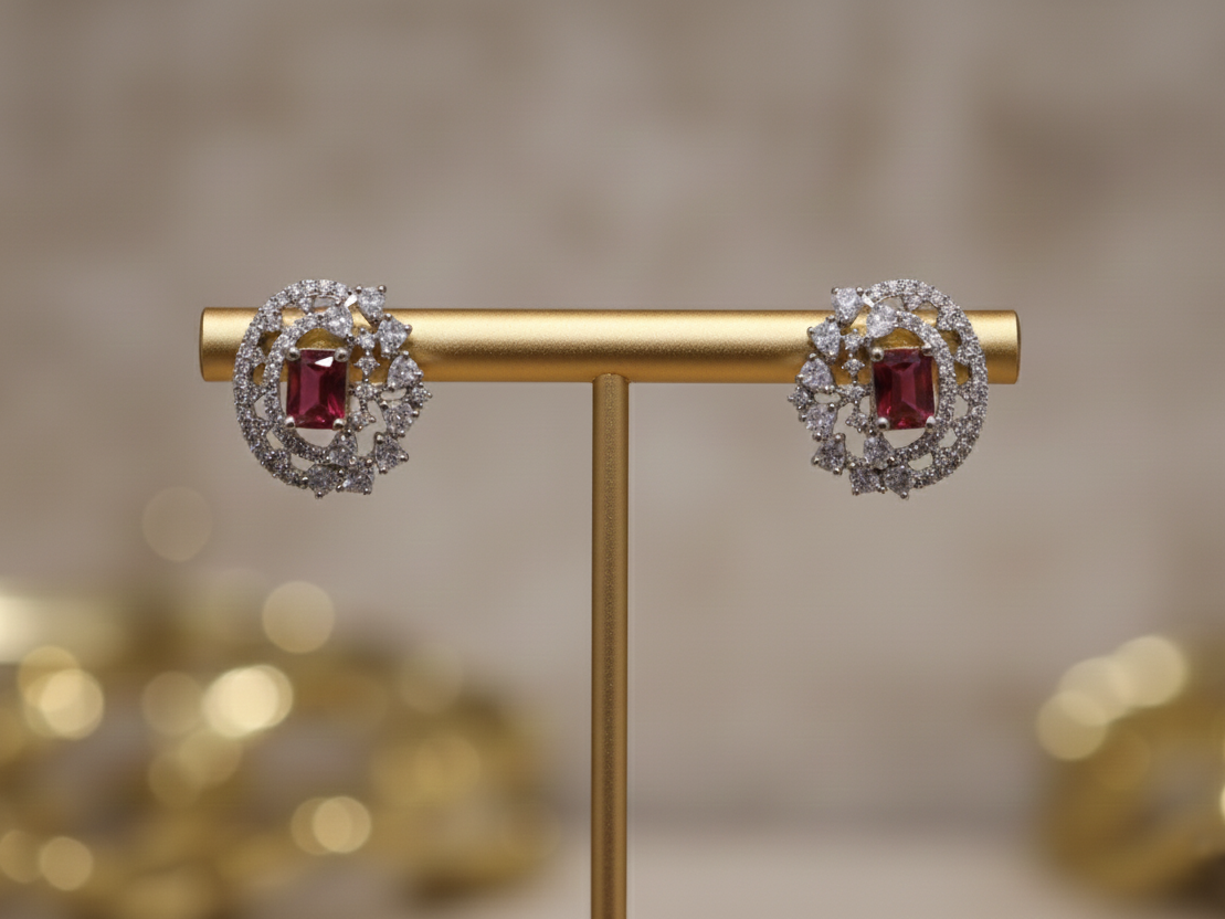 Crimson Radiance Cubic Zircon Statement Studs