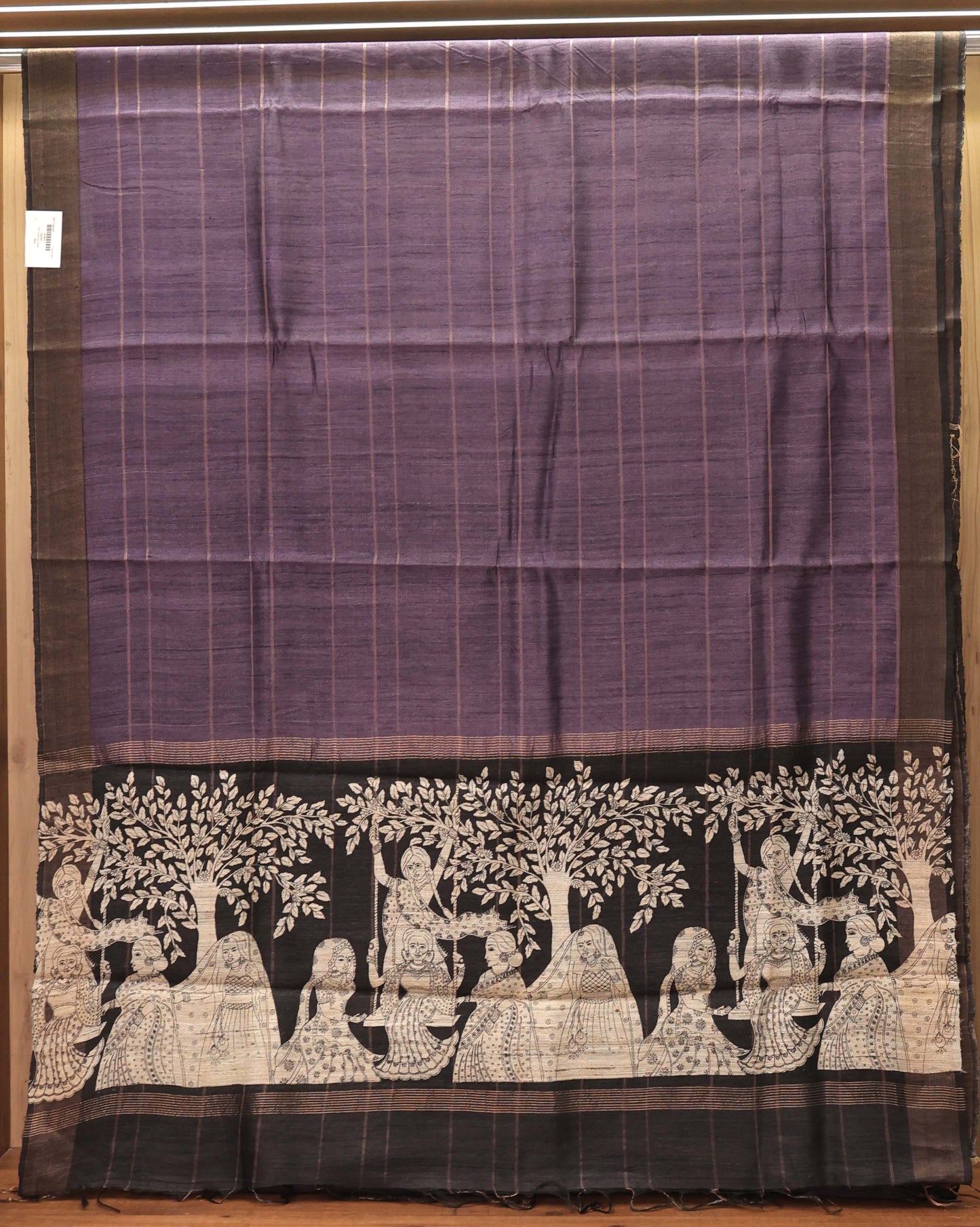 Royal Purple Contemporary Print Pure Tassar Silk Saree