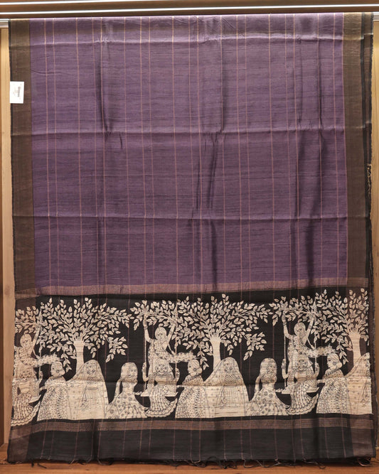 Royal Purple Contemporary Print Pure Tassar Silk Saree