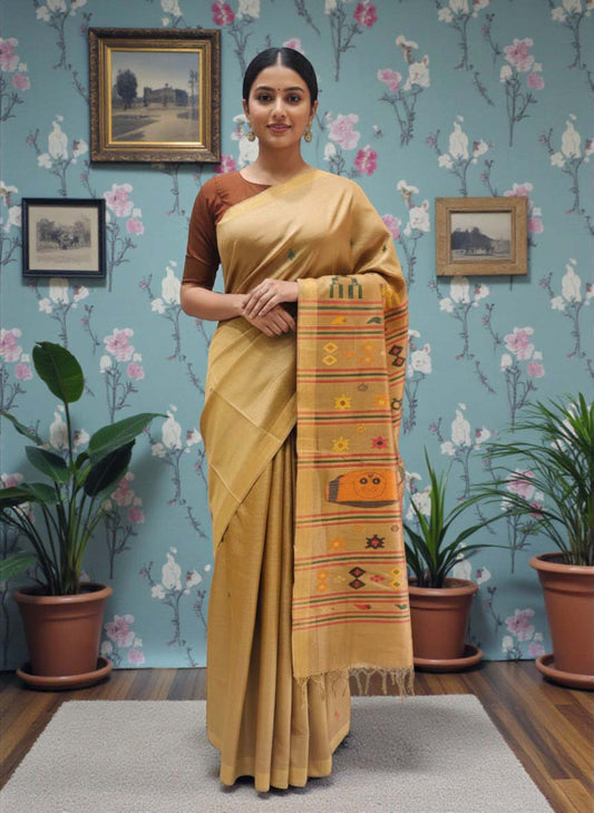 Pure Tussar Silk Saree with Woven Pallu