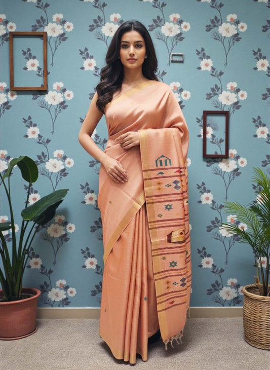 Pure Tussar Silk Saree with Woven Pallu
