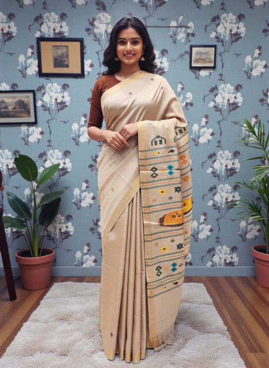 Pure Tussar Silk Saree with Woven Pallu
