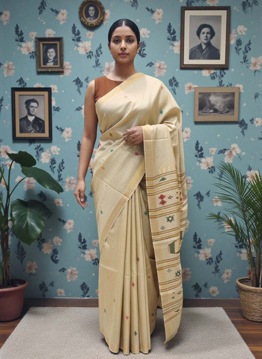 Pure Tussar Silk Saree with Woven Pallu