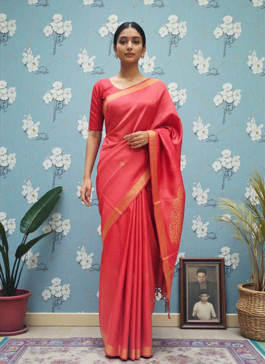 Pure Tussar Silk Saree with Leaf Motifs