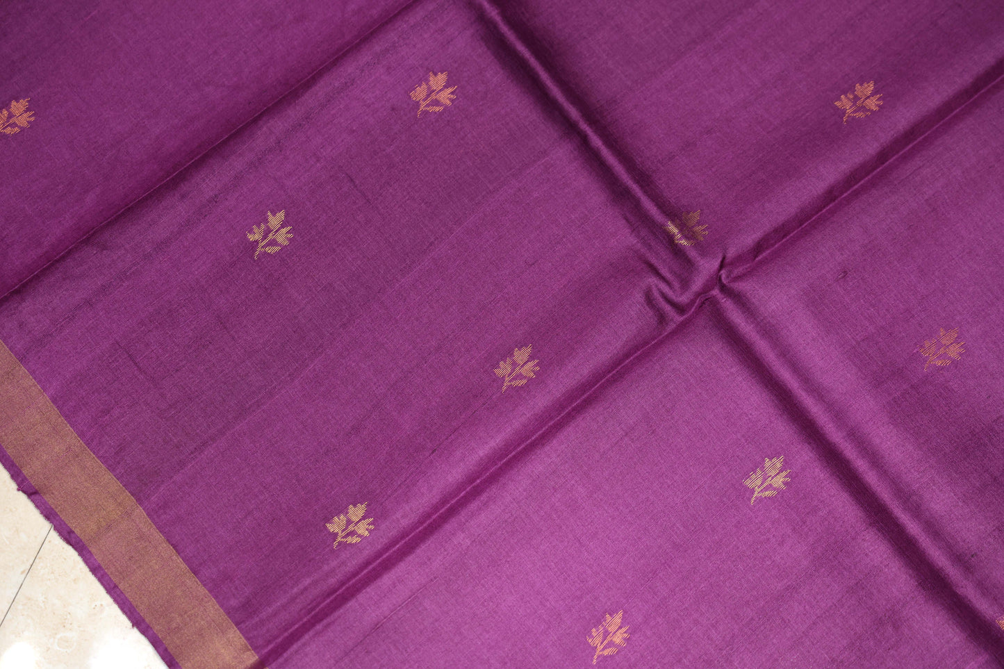 Pure Tussar Silk Saree with Leaf Motifs and Woven Anchal