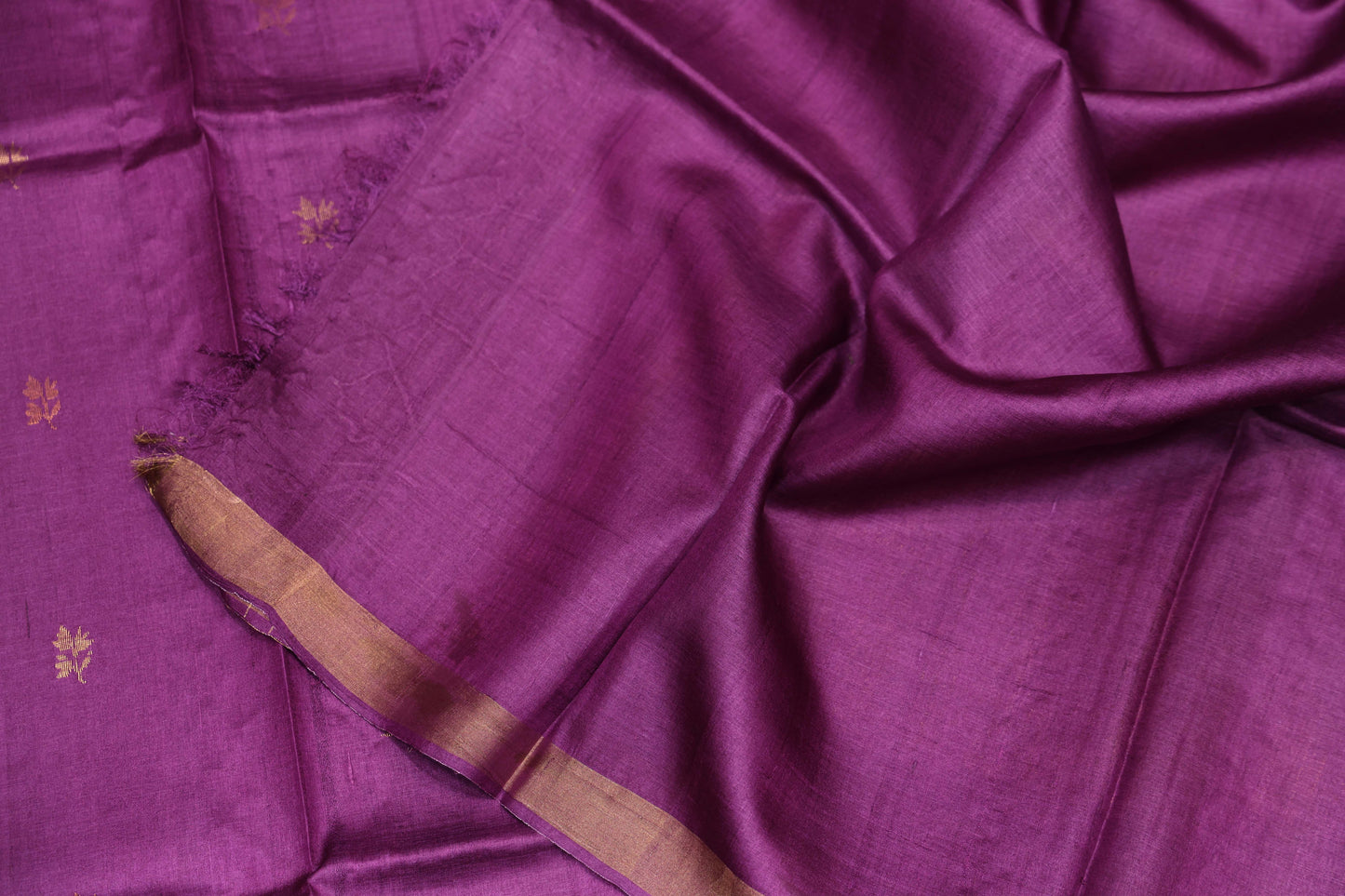 Pure Tussar Silk Saree with Leaf Motifs and Woven Anchal