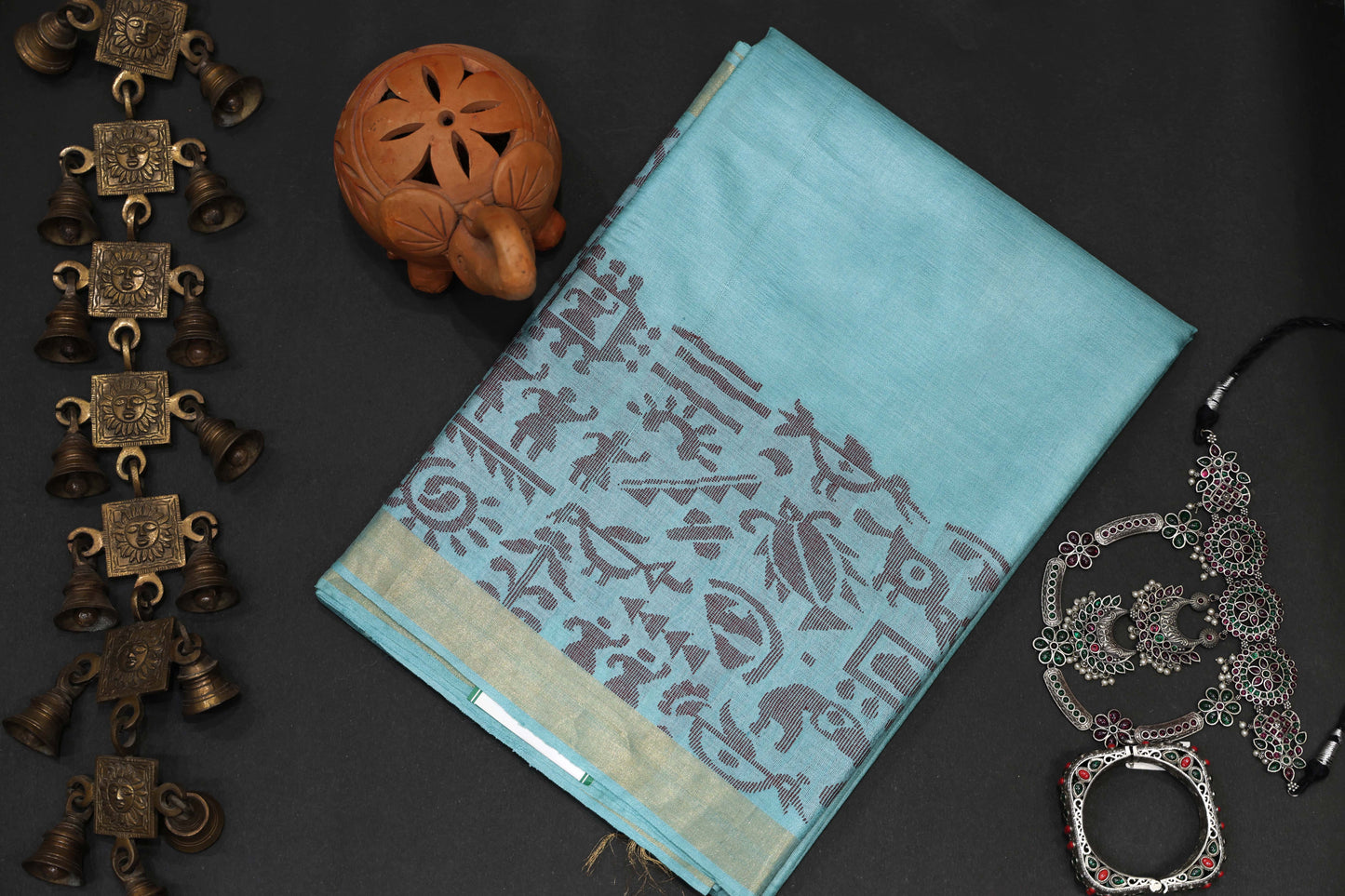 Tussar Silk Saree with Folk Woven Pallu