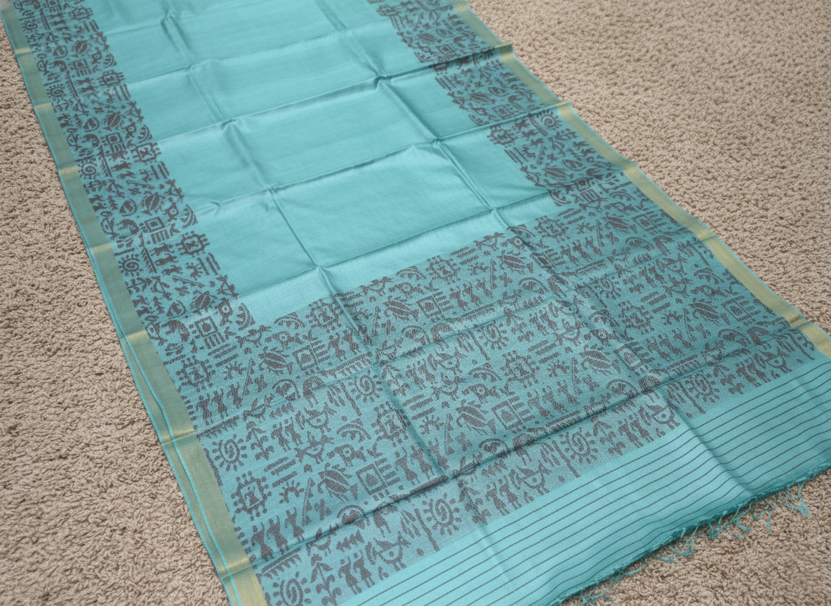 Tussar Silk Saree with Folk Woven Pallu