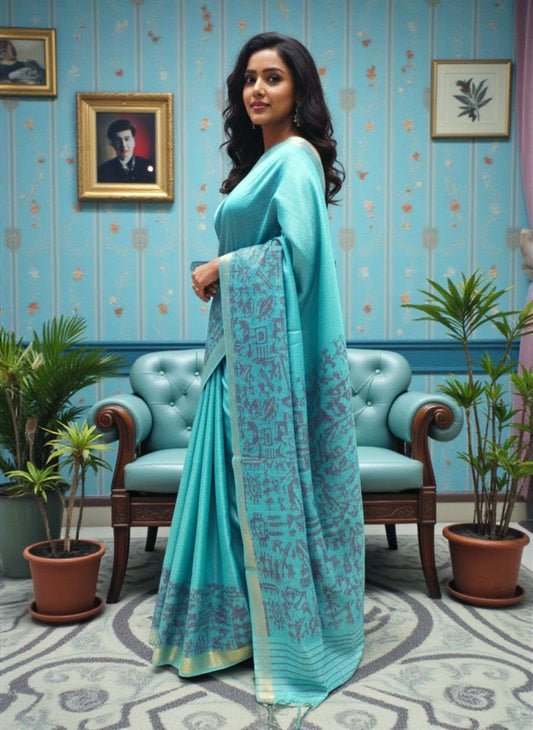 Tussar Silk Saree with Folk Woven Pallu