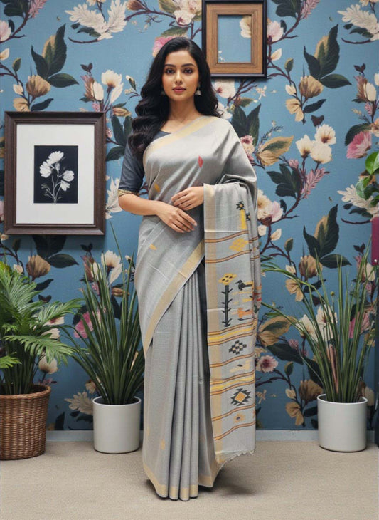Pure Tussar Silk Saree with Woven Pallu