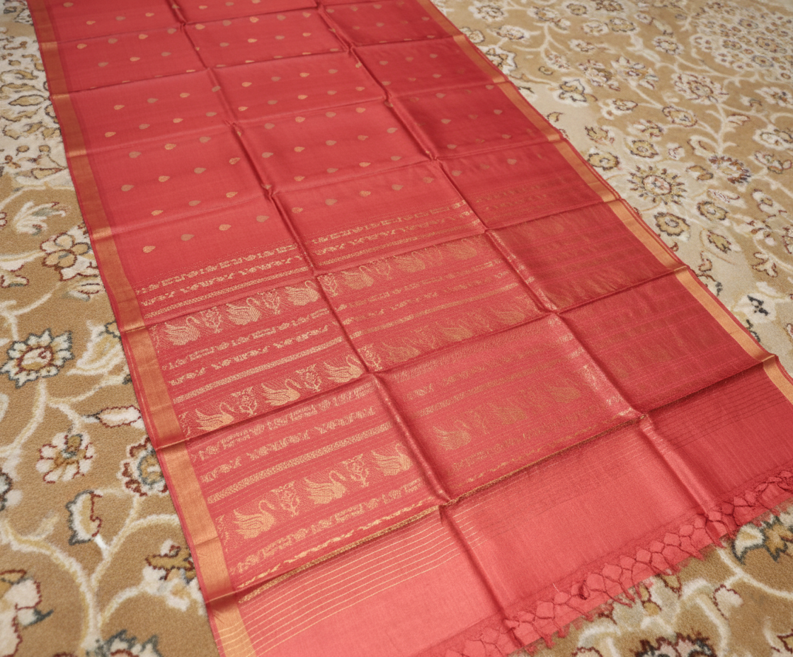 Pure Tussar Silk Saree with Swan Woven Pallu