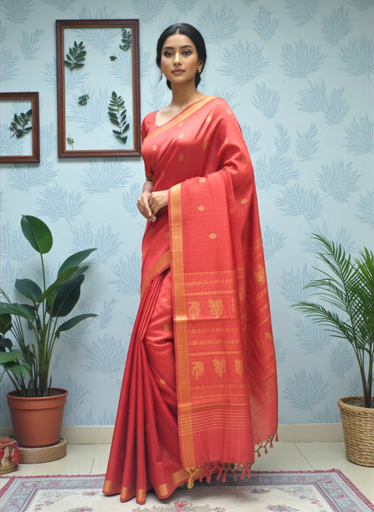 Pure Tussar Silk Saree with Swan Woven Pallu