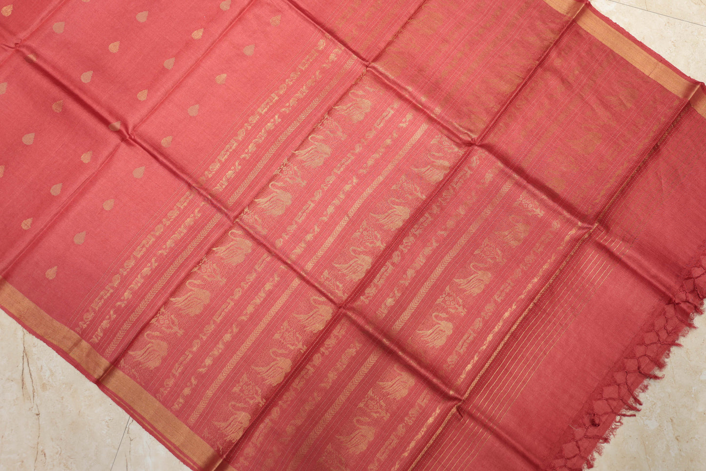 Pure Tussar Silk Saree with Swan Woven Pallu