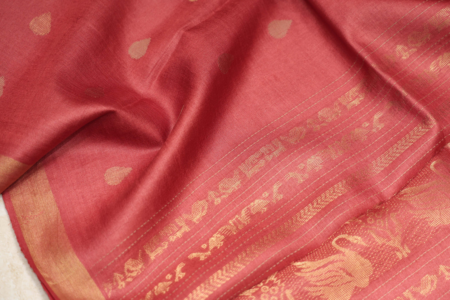Pure Tussar Silk Saree with Swan Woven Pallu