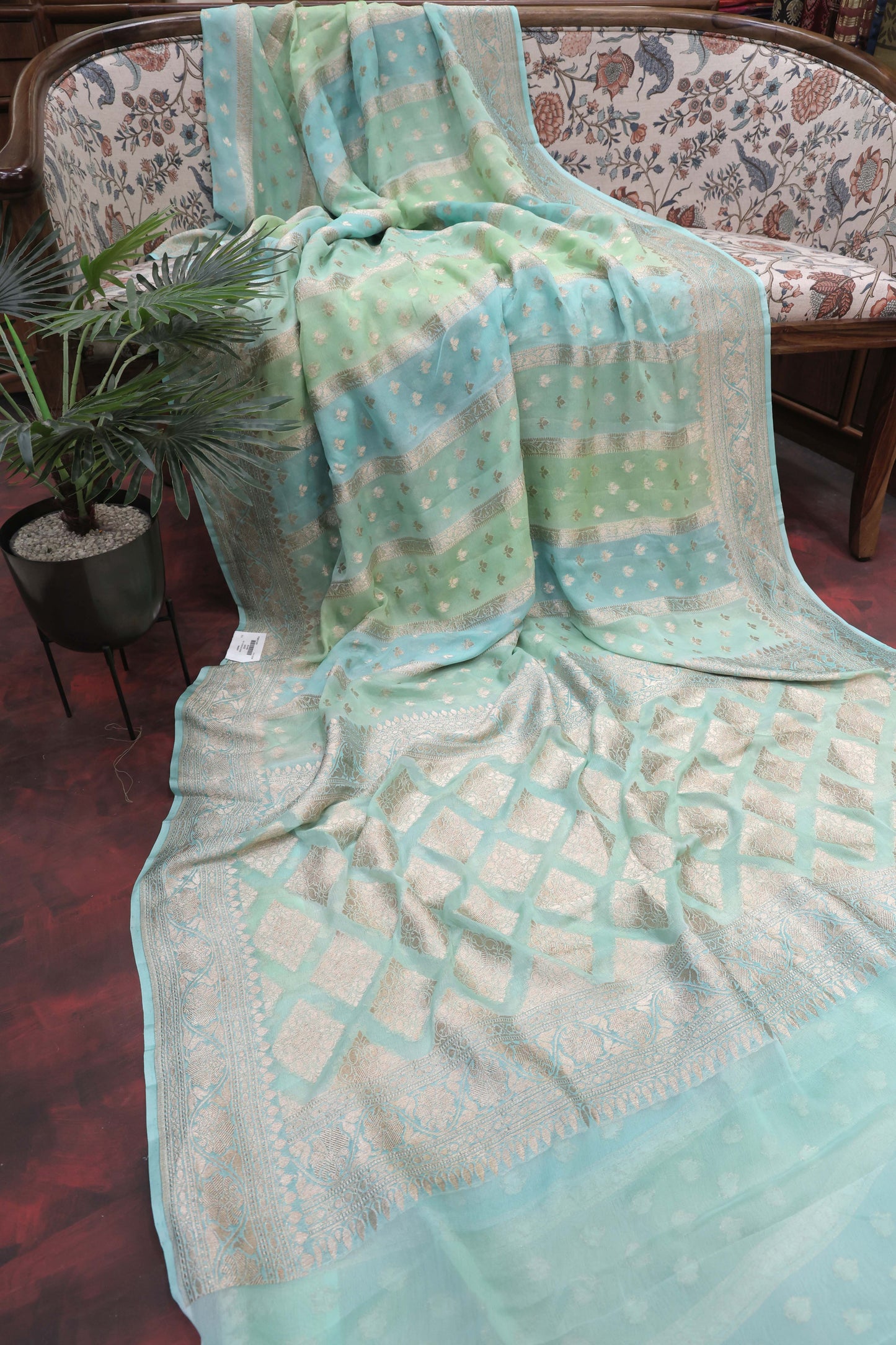 Mint Green Rangkat Georgette Banarasi