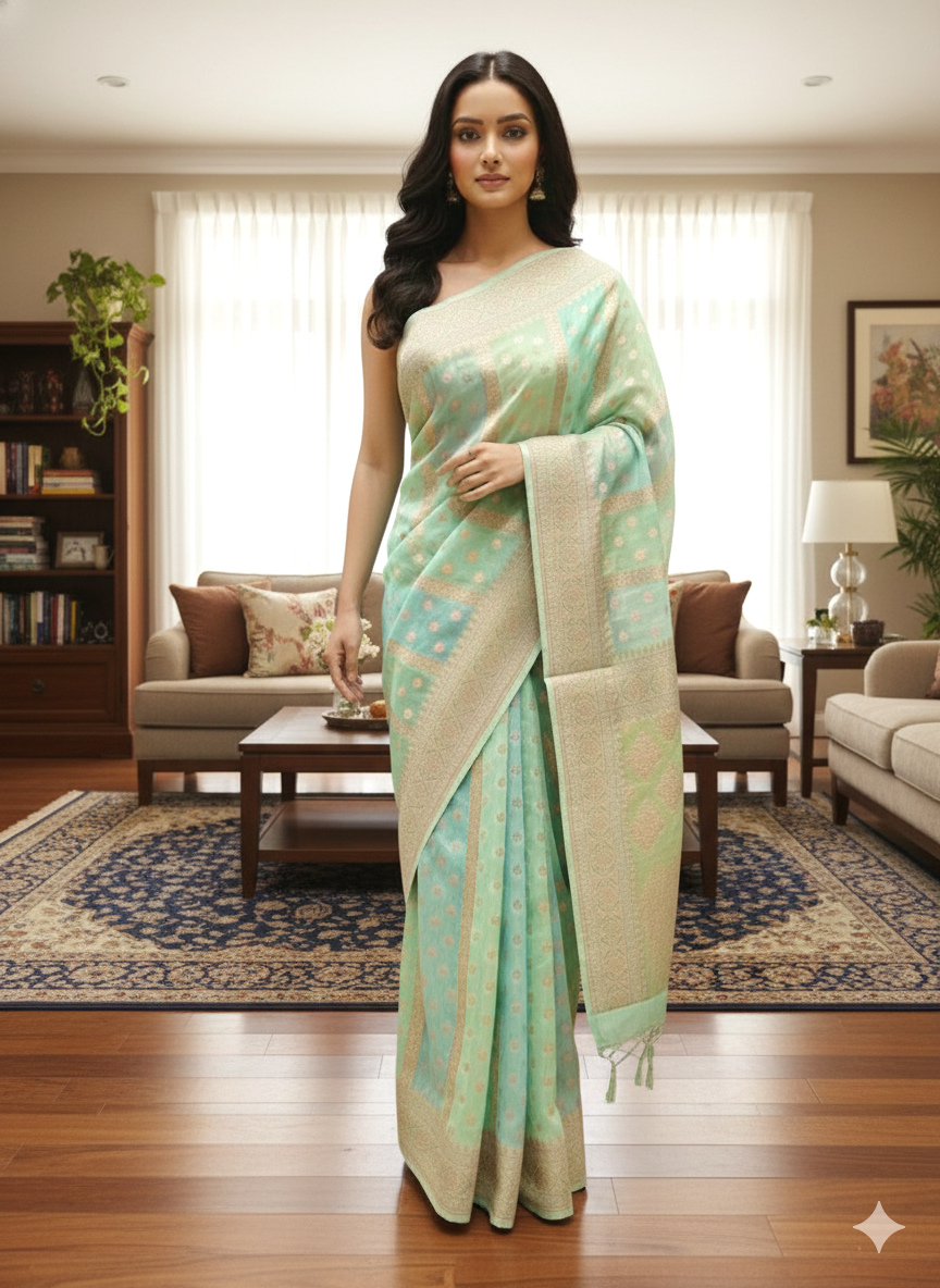 Mint Green Rangkat Georgette Banarasi