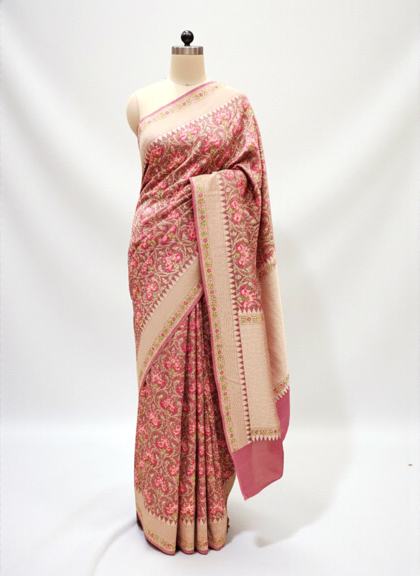 Dusty Rose Georgette Banarasi Saree with Traditional Floral Jaal