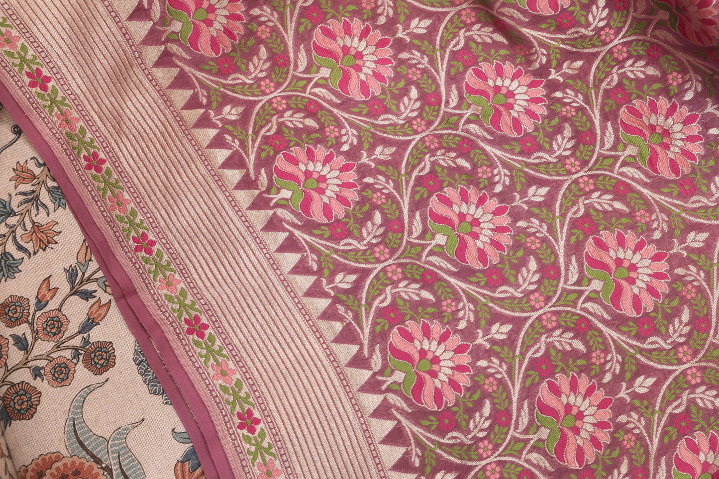 Dusty Rose Georgette Banarasi Saree with Traditional Floral Jaal