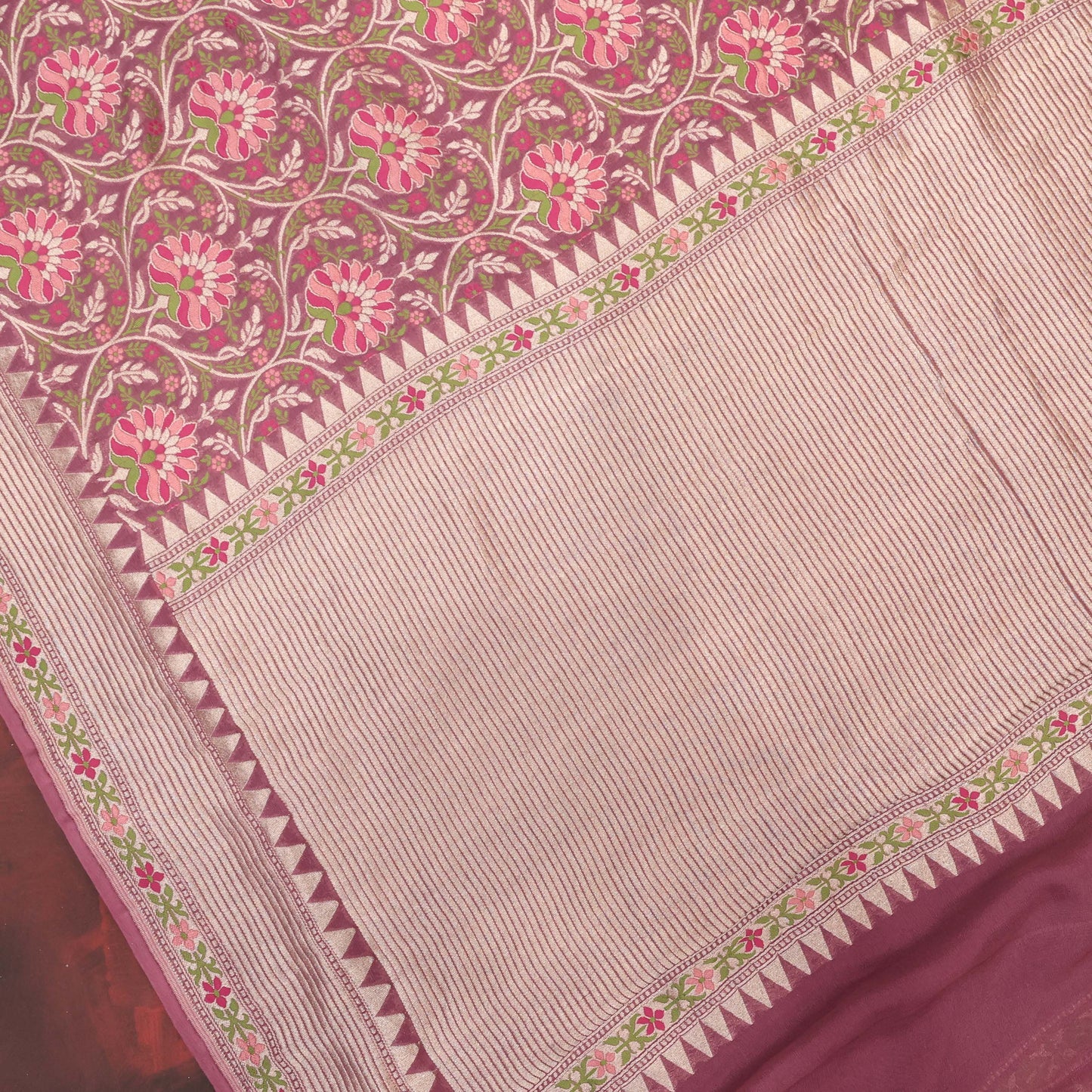 Dusty Rose Georgette Banarasi Saree with Traditional Floral Jaal