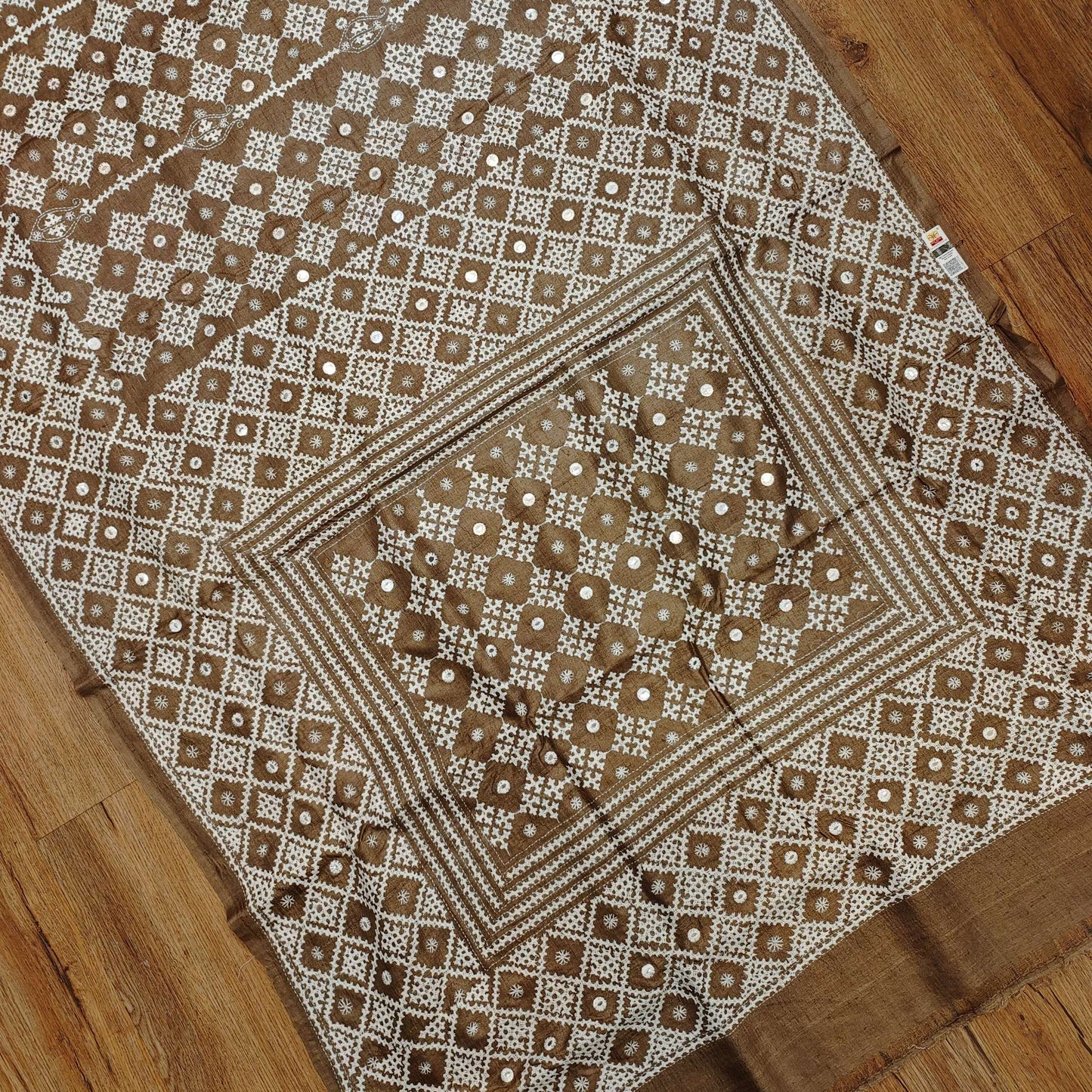 Pure Tassa Silk Saree with Gujarati Stitch Embroidery