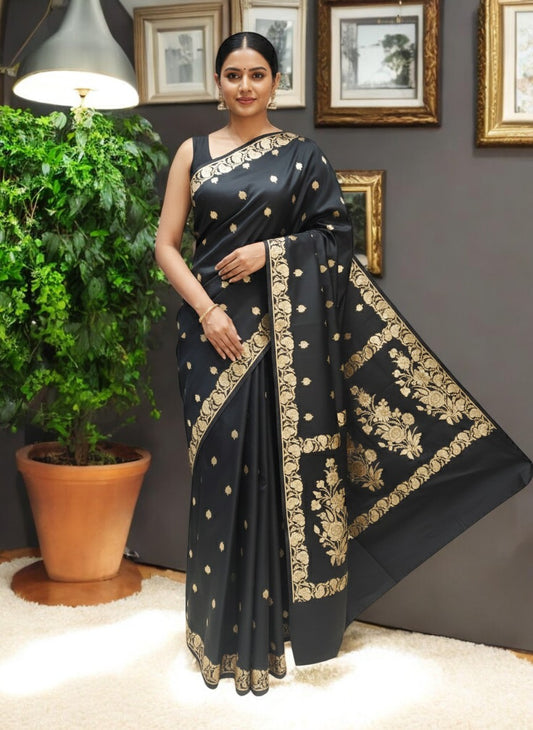 Mashru Banarasi Saree with Zari Booties and Floral Pallu