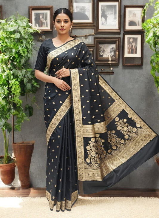 Mashru Banarasi Saree with Zari Booties and Floral Pallu