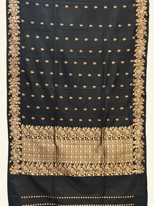 Pure Handwoven Katan Silk Saree with Leaf Motif