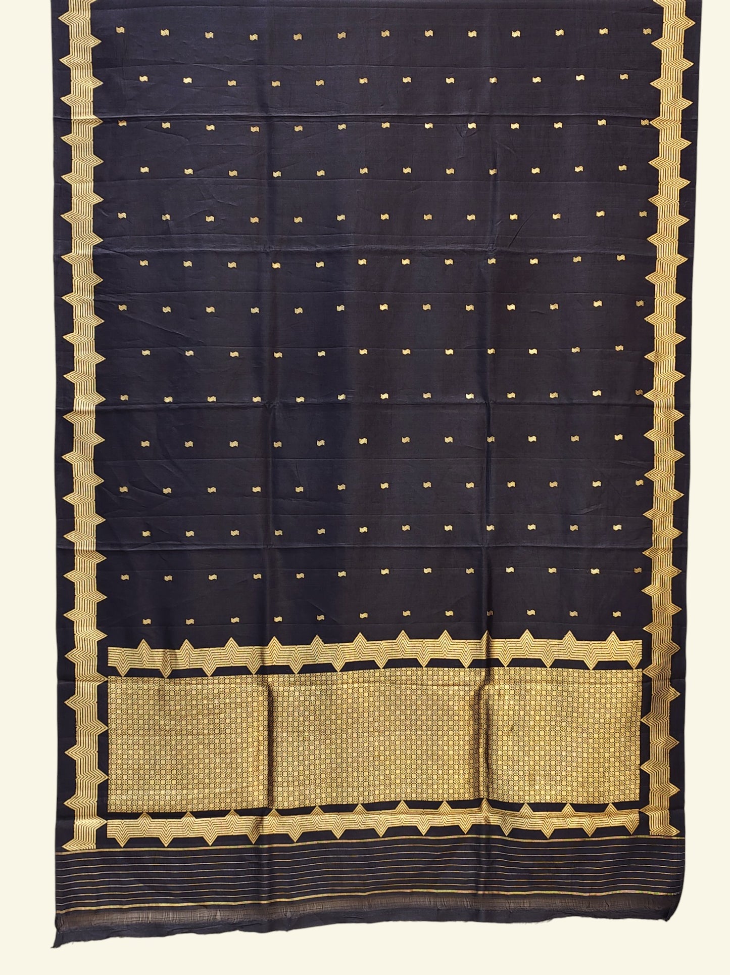 Pure Handwoven Katan Silk Saree with Geometric Zari Border