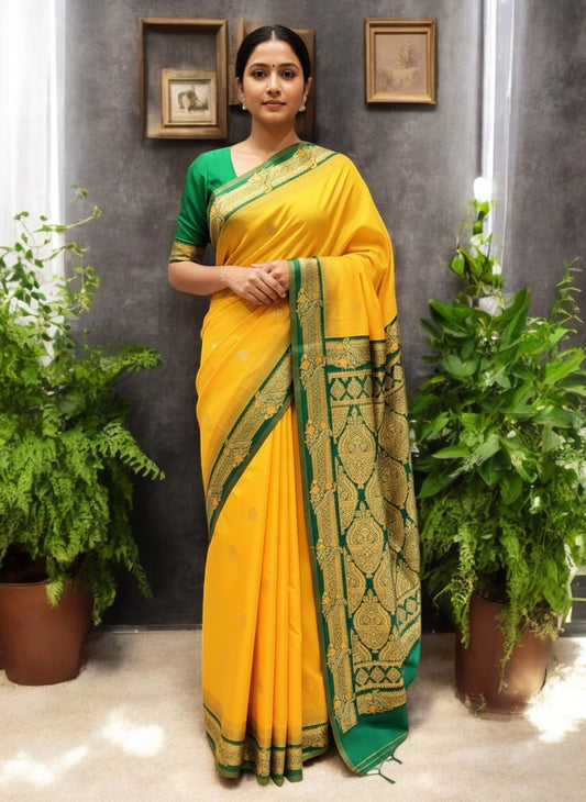 South Silk–Inspired Saree with Peacock Border and Grand Pallu