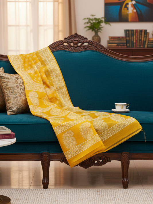 Pure Bishnupuri Silk Saree with Traditional Block Print