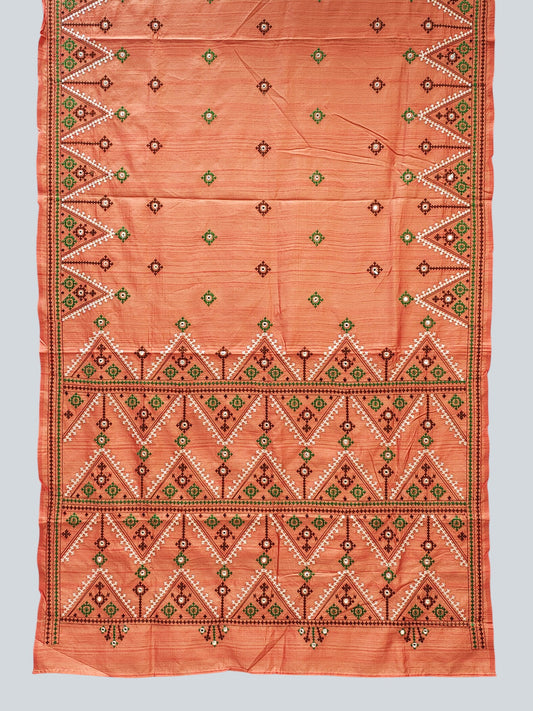 Kutch Embroidered Blend Tussar Silk Saree with Temple Border