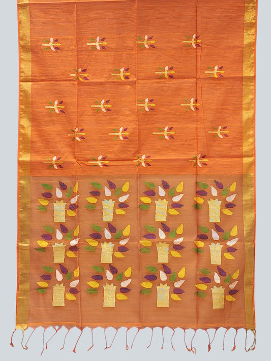 Matka Muslin Saree with All-Over Booties and Golden Border