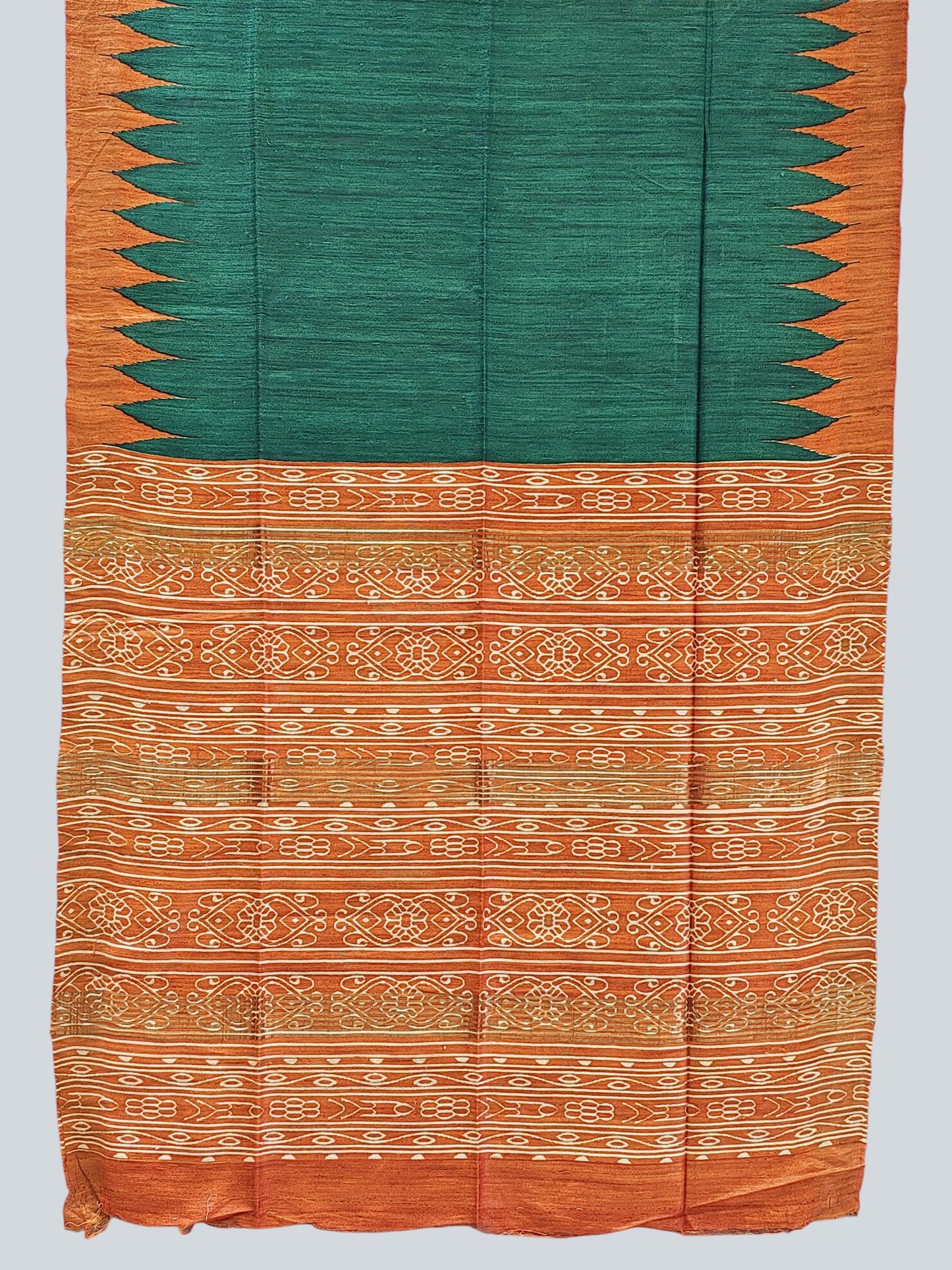 Pure Tussar Silk Saree with Temple Border & Zari Woven Aanchal