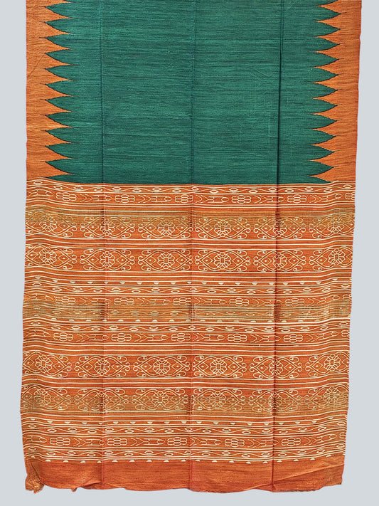 Pure Tussar Silk Saree with Temple Border & Zari Woven Aanchal