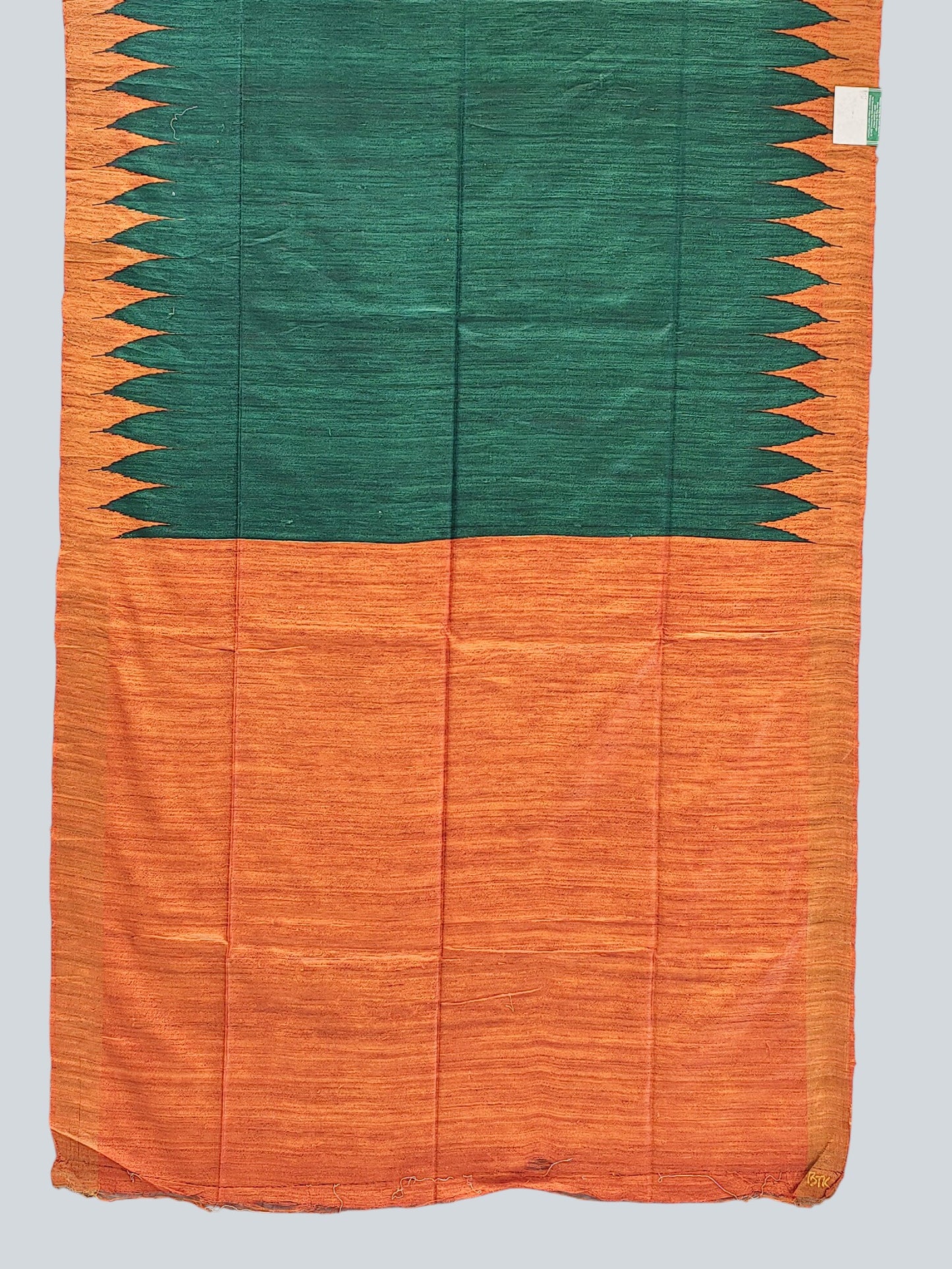Pure Tussar Silk Saree with Temple Border & Zari Woven Aanchal