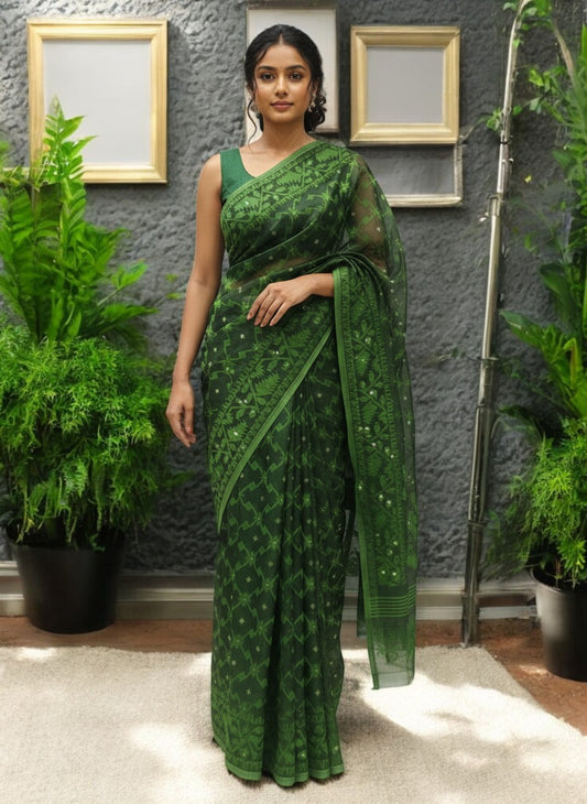 Dhakai Jamdani Saree with Self Woven Work & Zari Booties