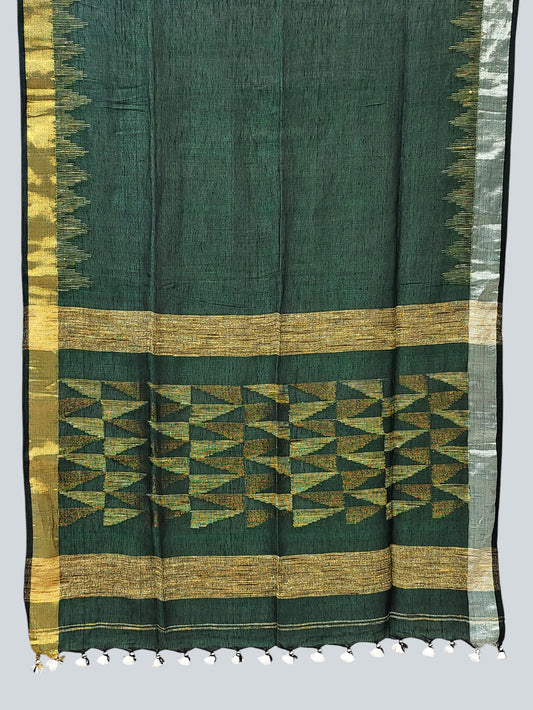 LinenBengal Handloom Linen Saree with Ganga-Jamuna Zari Border & Textured Pallu