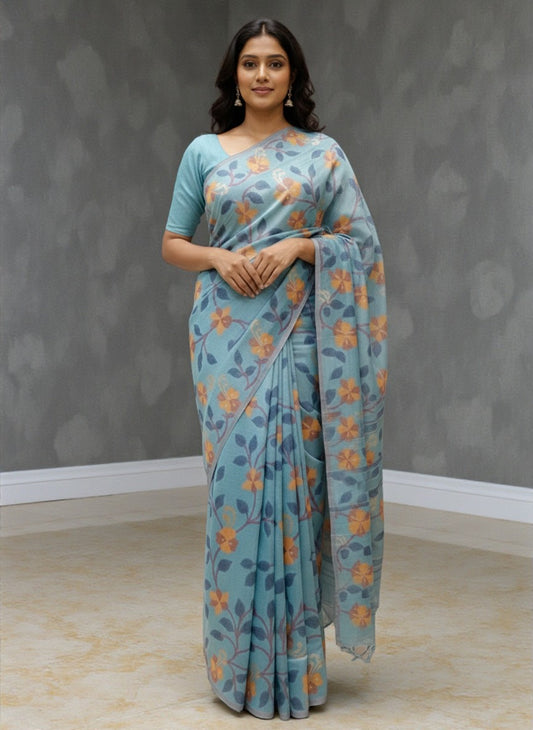 Sky Blue Multicolour Resham Saree