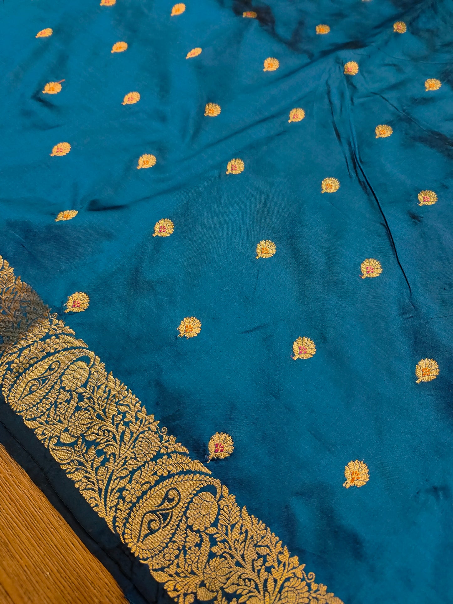 Royal Blue Kataan Silk Banarasi Saree with Gold Zari Border