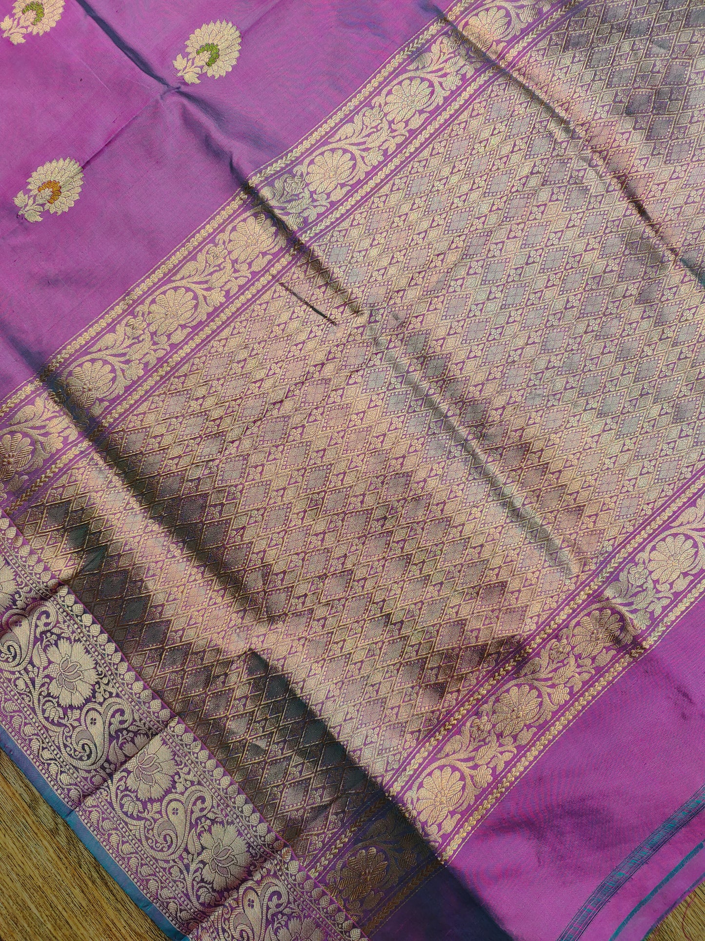 Lavender Purple Kataan Silk Banarasi Saree with Classic Gold Zari Work