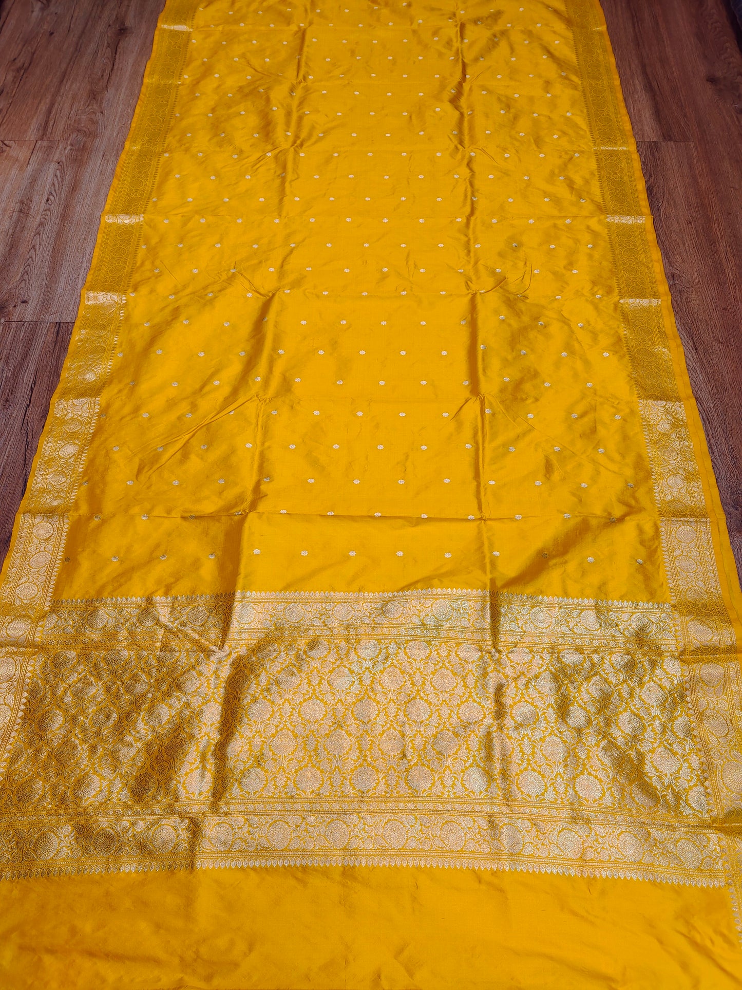 Bright Yellow Kataan Silk Banarasi Saree with Traditional Gold Zari Pallu