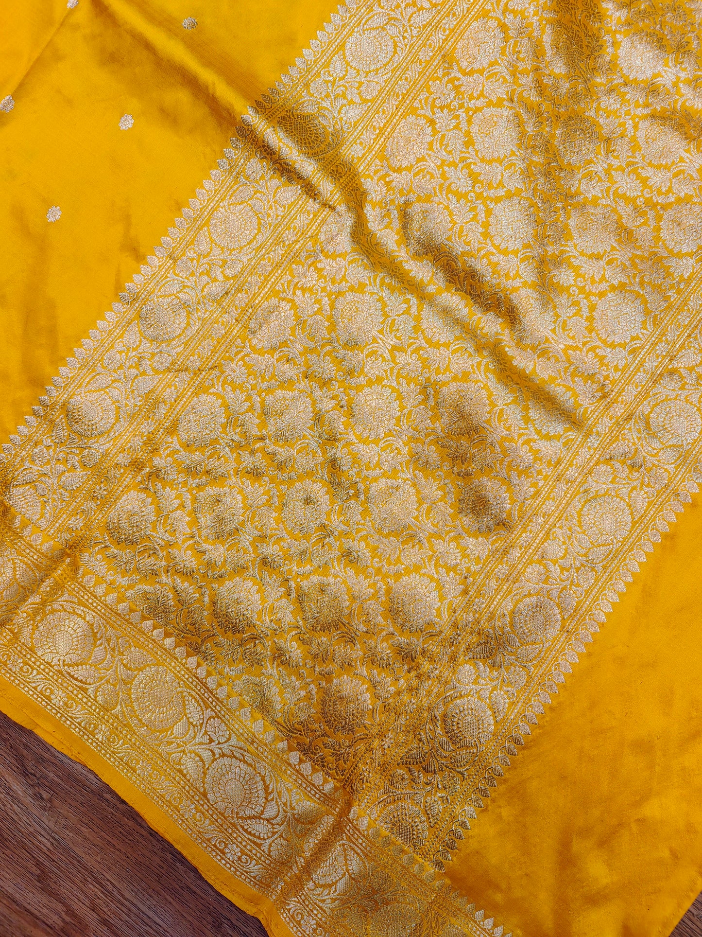 Bright Yellow Kataan Silk Banarasi Saree with Traditional Gold Zari Pallu