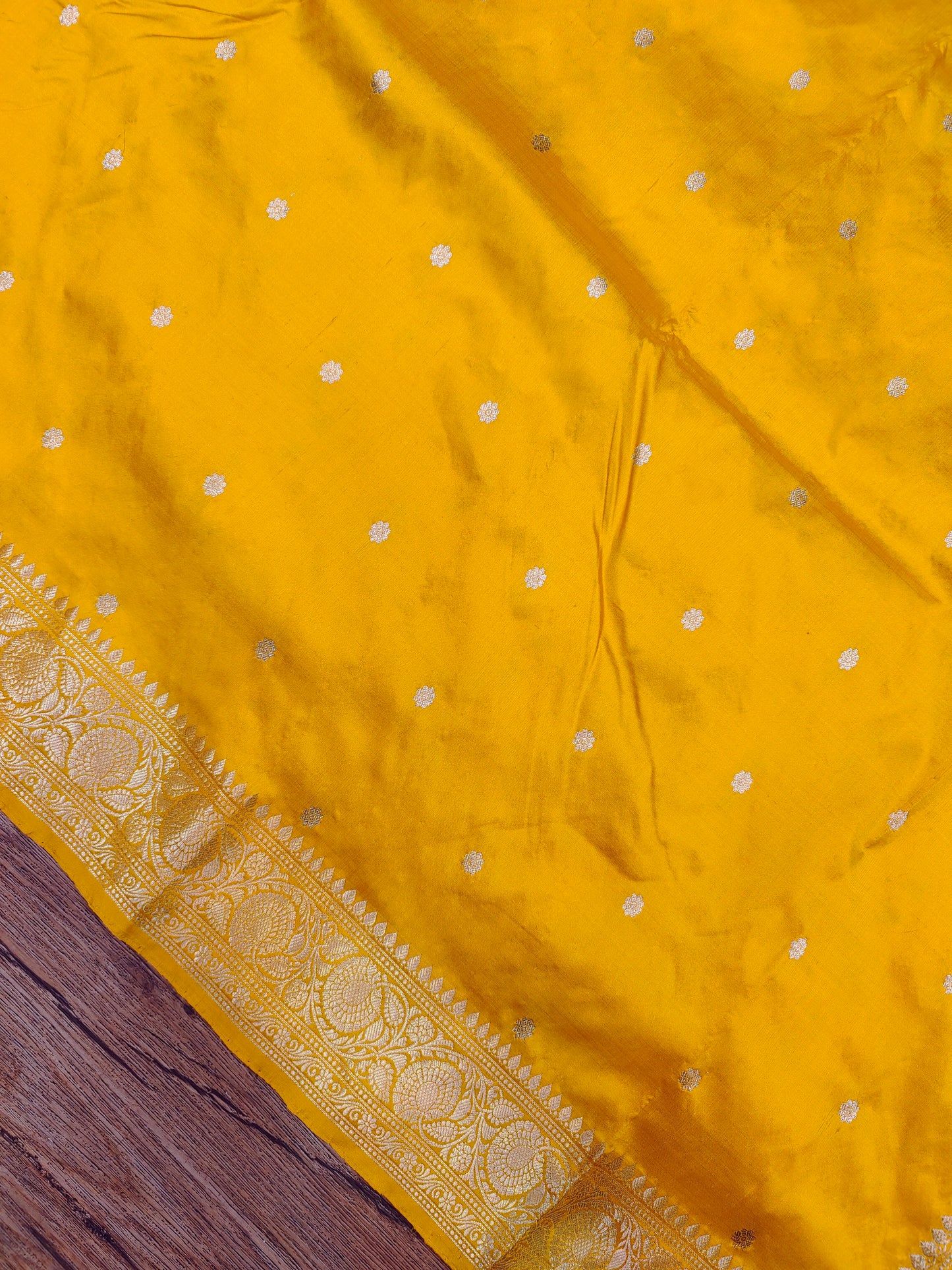 Bright Yellow Kataan Silk Banarasi Saree with Traditional Gold Zari Pallu