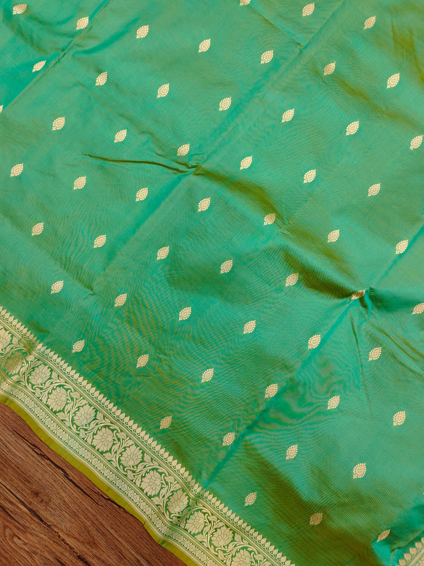 Aqua Green Kataan Silk Banarasi Saree with Meena & Resham Work