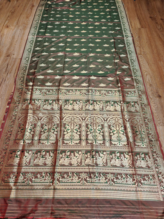 Green-Red Swarnachari Blend Saree