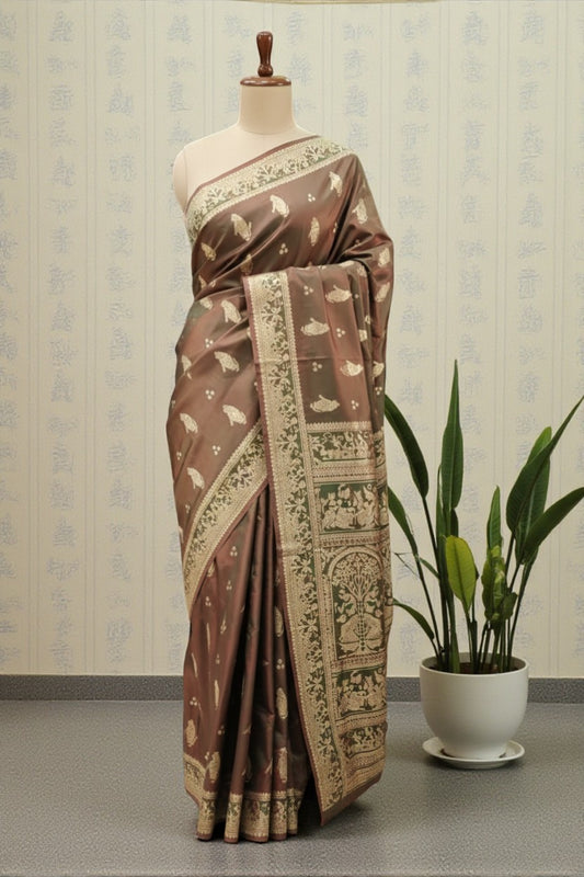 Green-Red Swarnachari Blend Saree