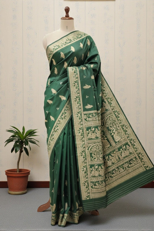 Bottle Green Swarnachari Blend Saree